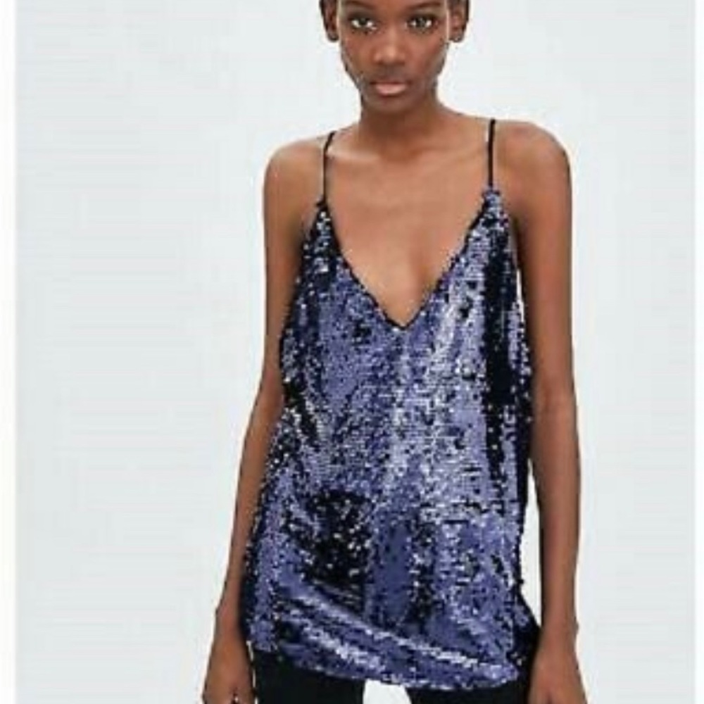 ZARA Sequin Racerback Top - Picture 2 of 5
